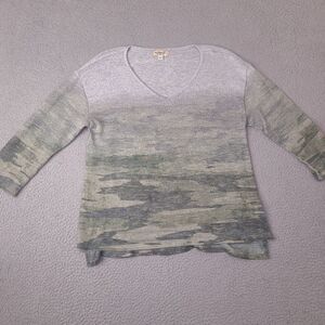 One World Sweater‎ Womens Large Gray Green Tie Dye V-Neck Pullover